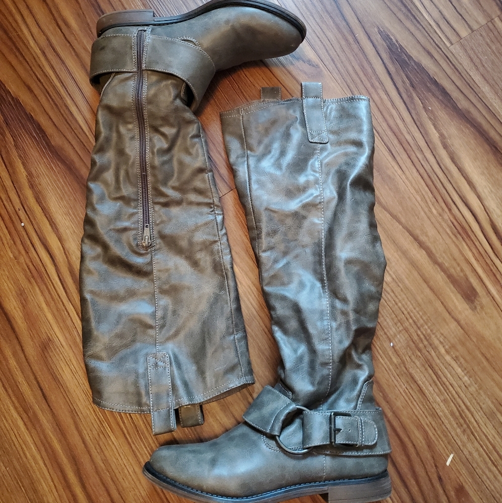 Taupe Tan High Knee Boots - Picture 2 of 8